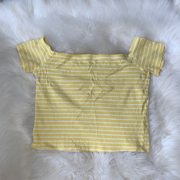 Off the shoulder, white and yellow stripes top - Picture 1 of 2